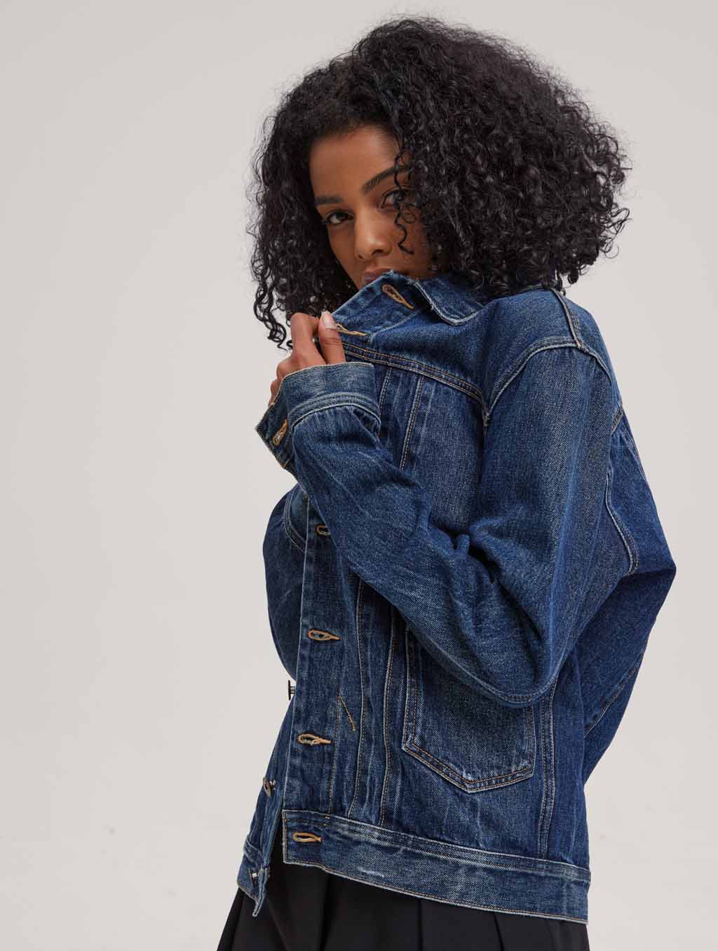 buttoned front denim jacket-side