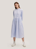 Buttoned Stand Collar Cotton Dress