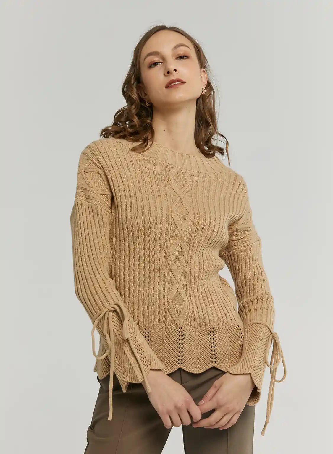 Cable Knitted Boat-Neck Sweater