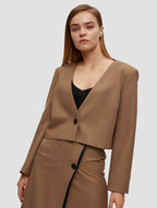 cropped one button blazer-positive-brown