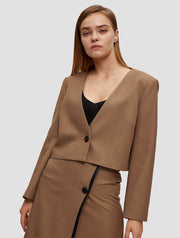 cropped one button blazer-positive-brown