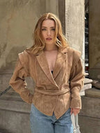 Suede slim jacket with waist straps