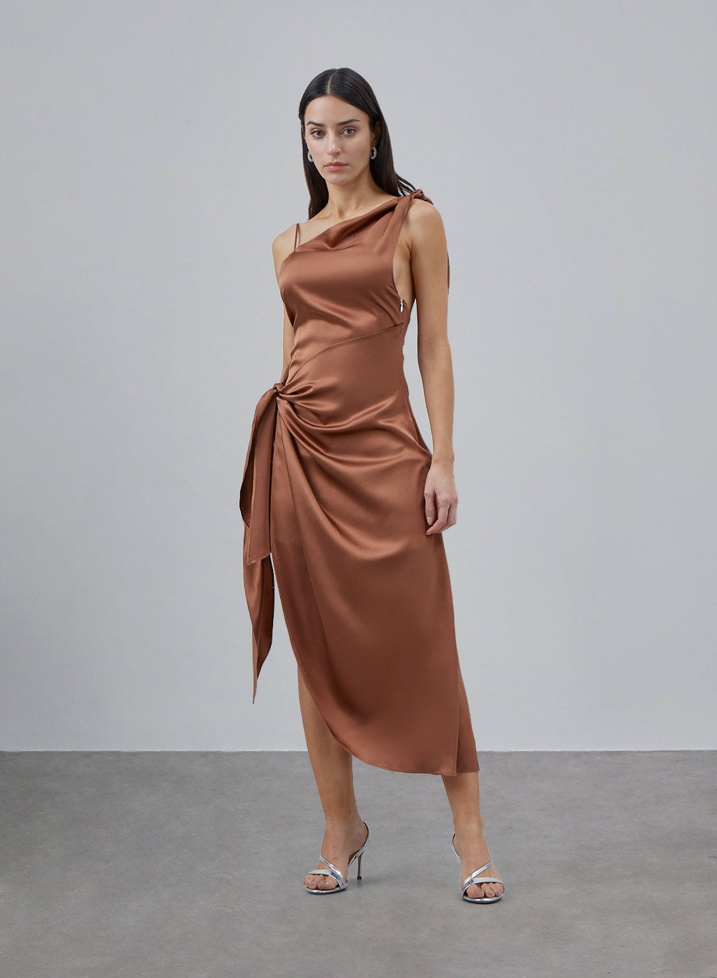 Diagonal Shoulder Silk Dress