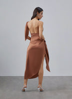 Diagonal Shoulder Silk Dress