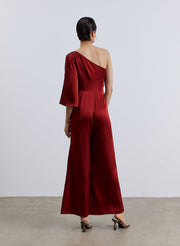 Diagonal Shoulder Silk Jumpsuit