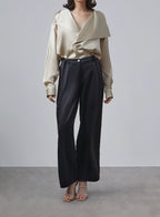 Double Waist Straight Silk Pants
