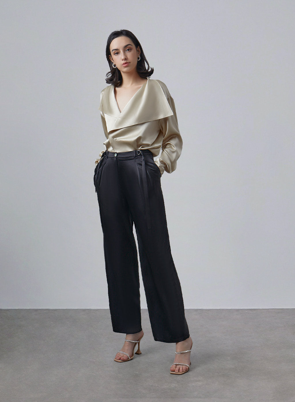 Double Waist Straight Silk Pants