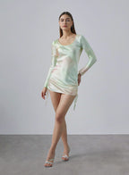 Drawstring Backless Silk Bodycon Dress