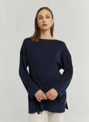 Drawstring Detail Boatneck Knitted Top – Nap Loungewear Sweaters & Knitwear