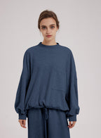 Drawstring Hem Cotton Sweatshirt Black