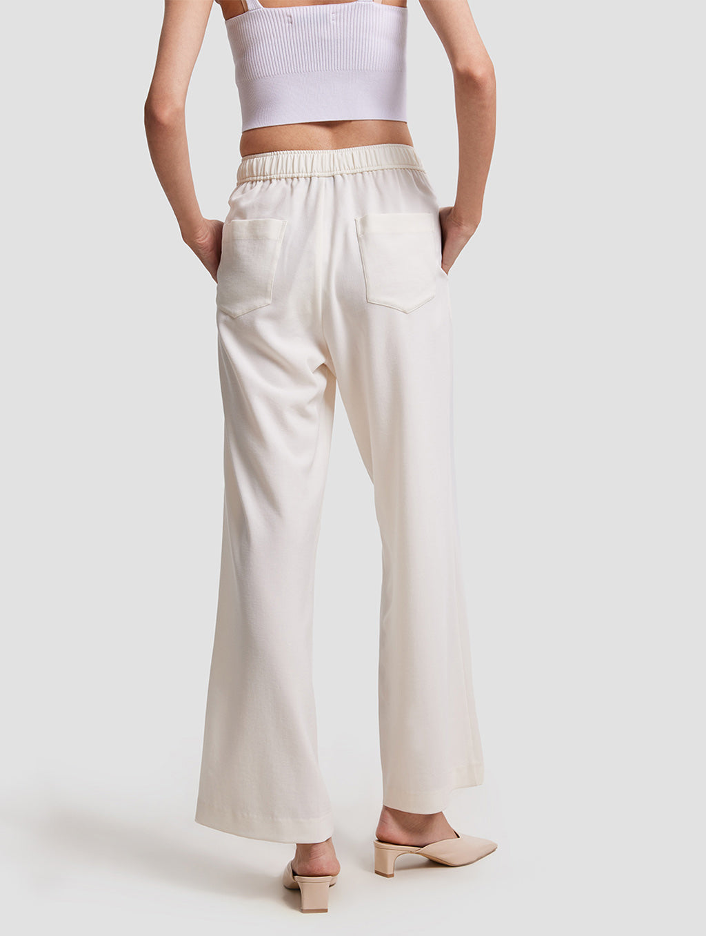 elastic band straight trousers - back- nature white