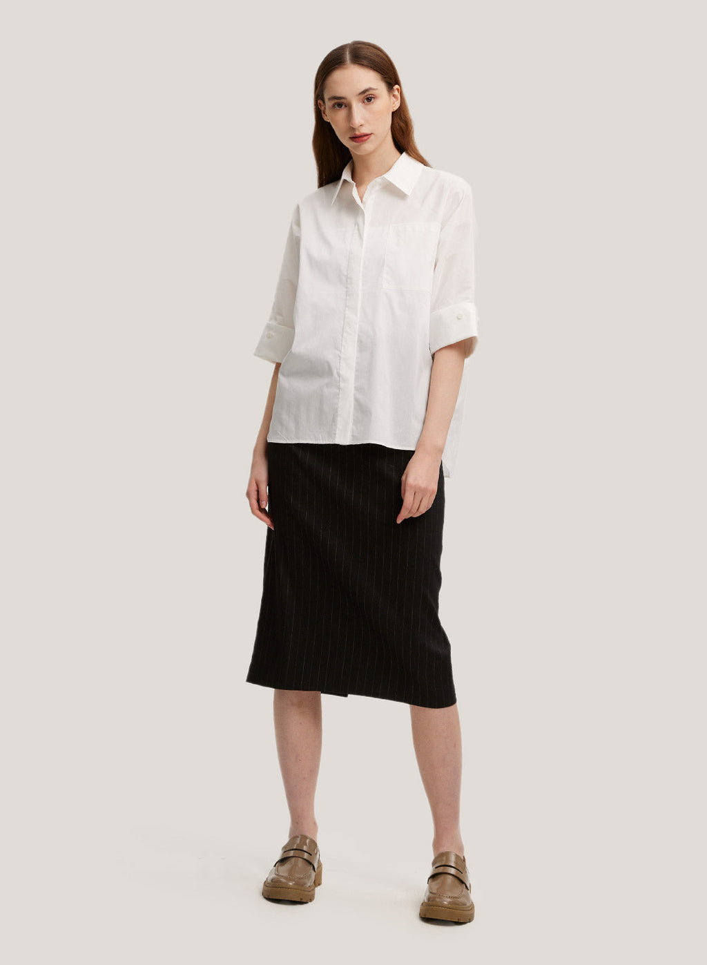 Elbow-Length Sleeve Cotton Shirt
