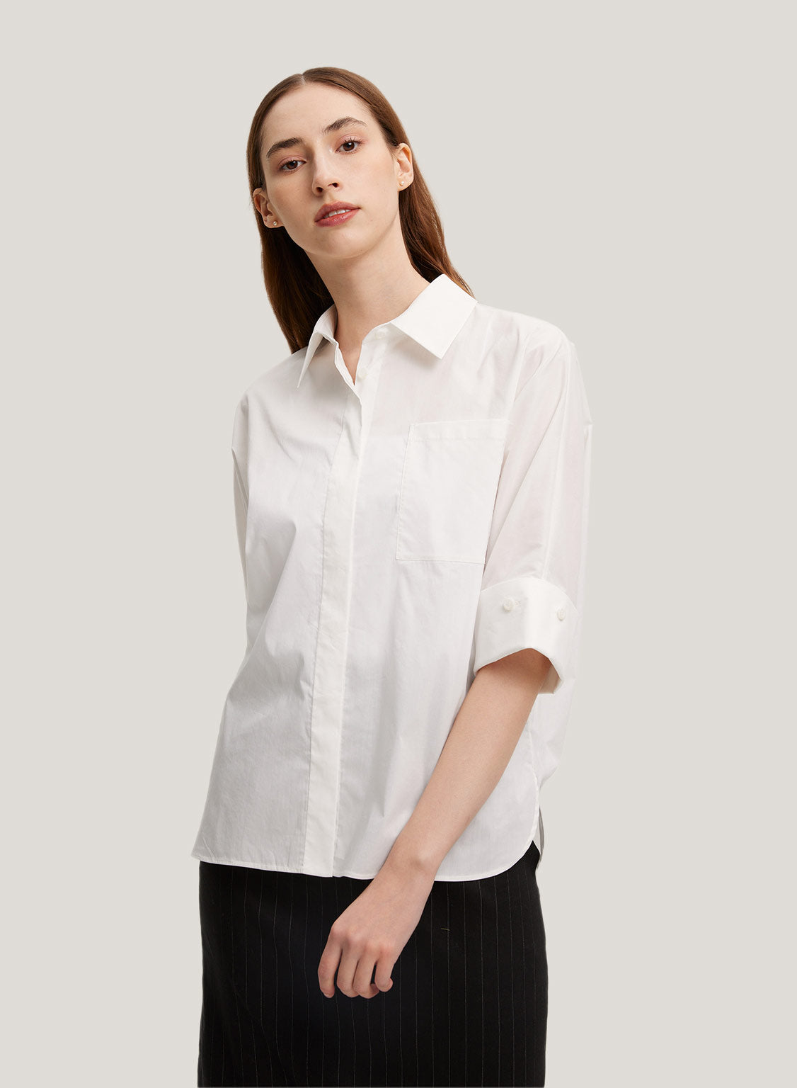 Elbow-Length Sleeve Cotton Shirt