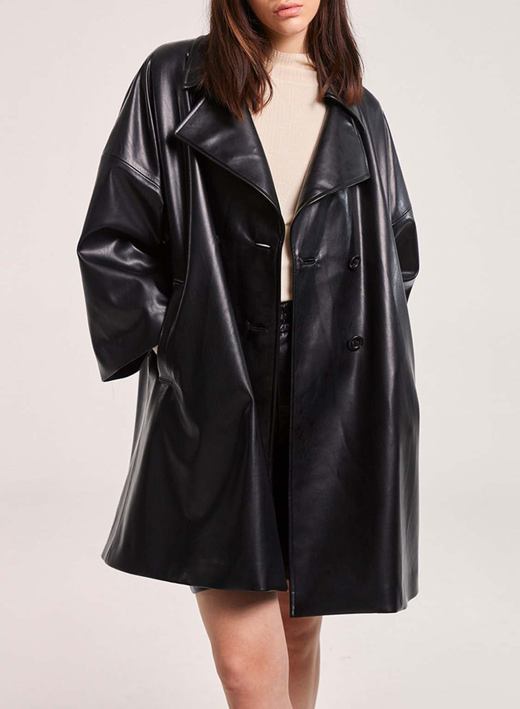Faux Leather Trench Style Coat