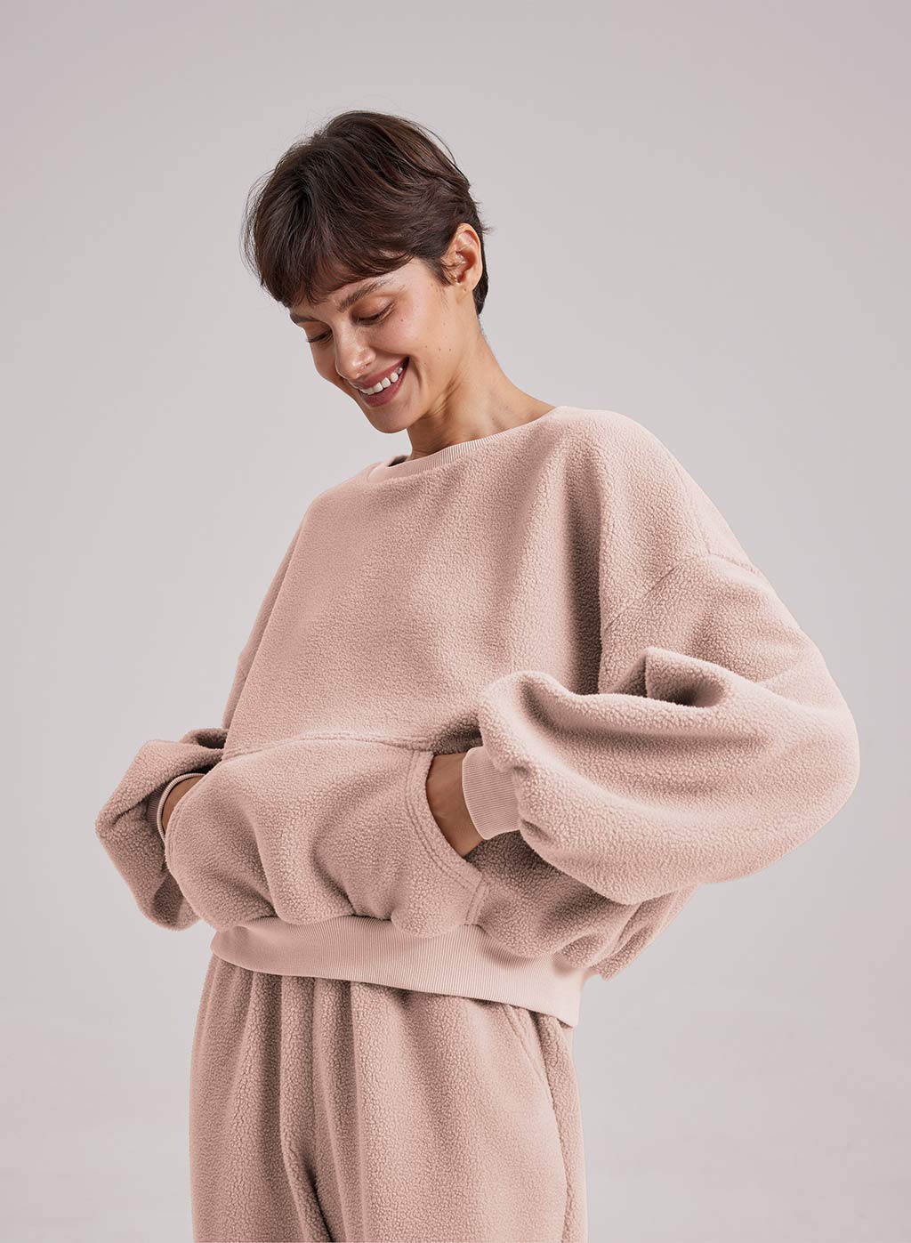 Fuzzy Puff-Sleeve Sweatshirt