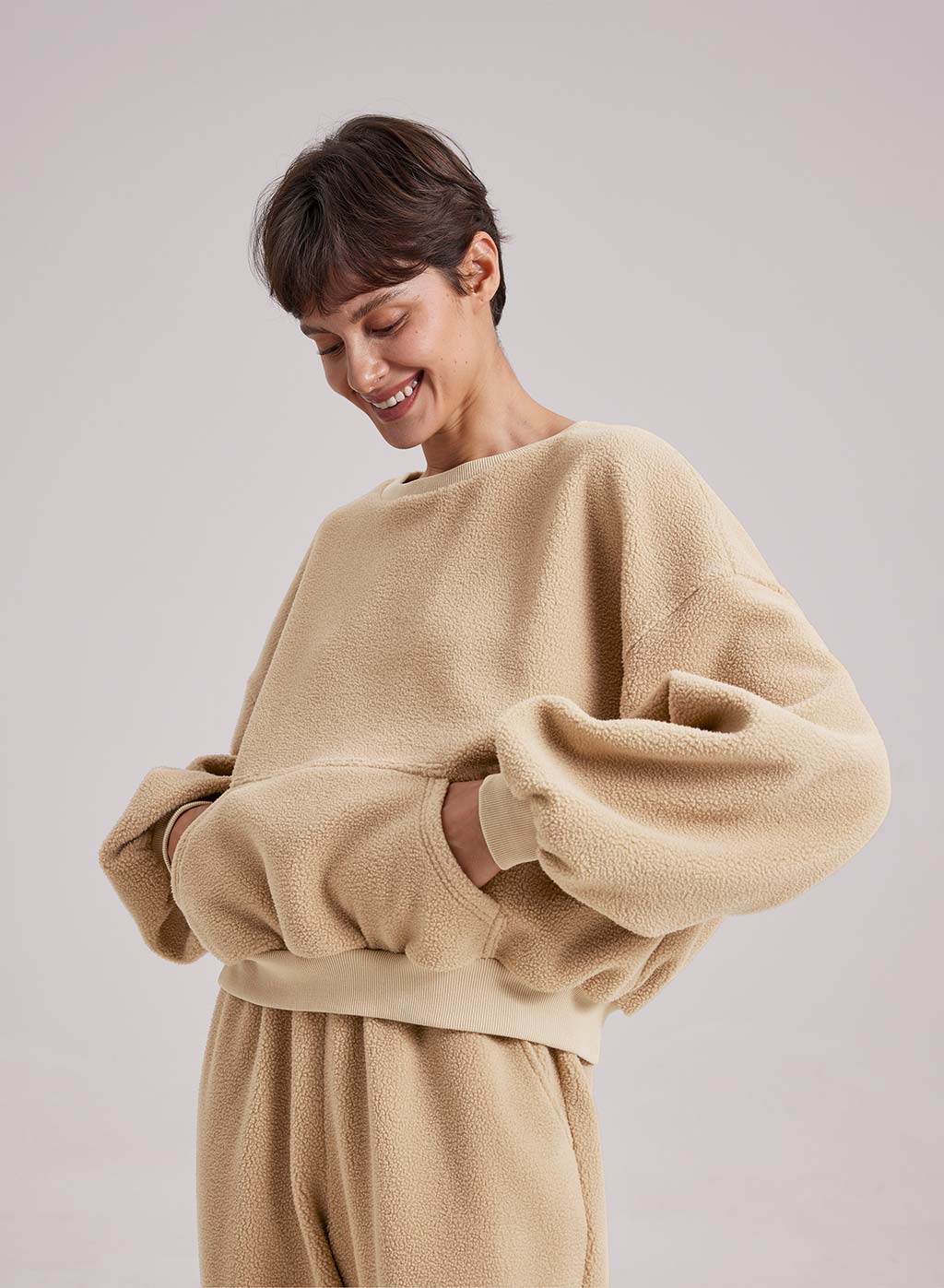 Fuzzy Puff-Sleeve Sweatshirt