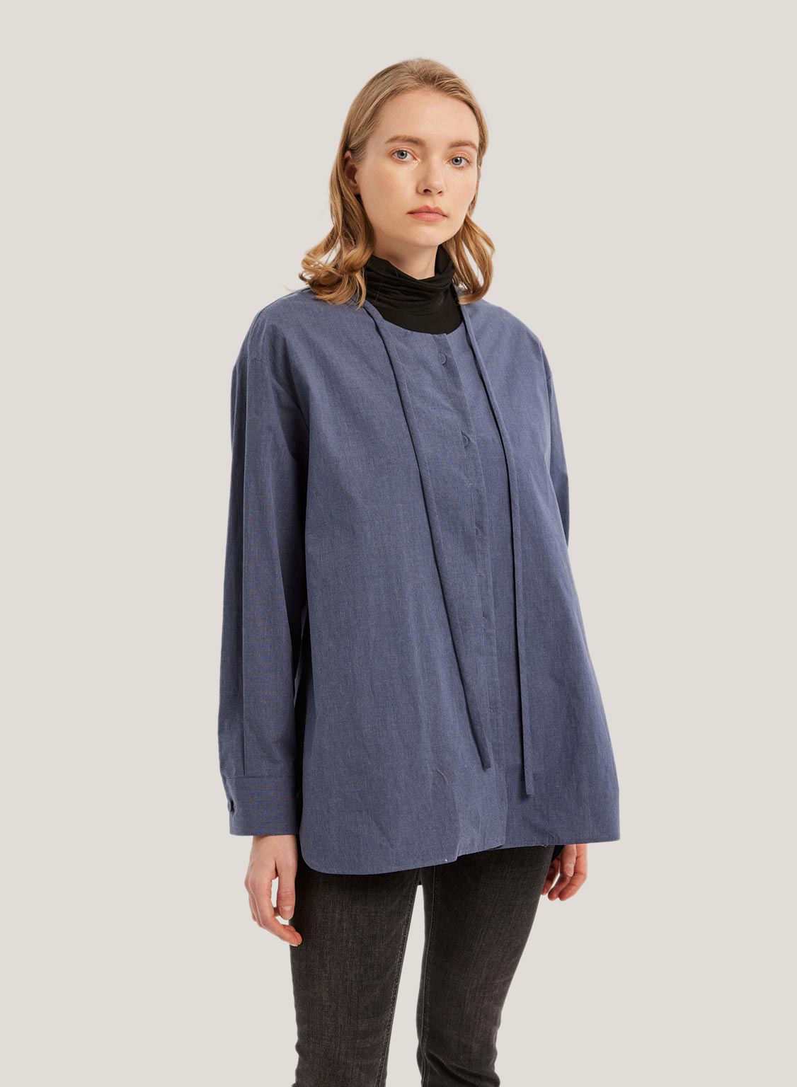 Relaxed Button-Front 100% Cotton Blouse