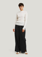 Nap Side Split Cotton-Blend Wide-Leg Pants