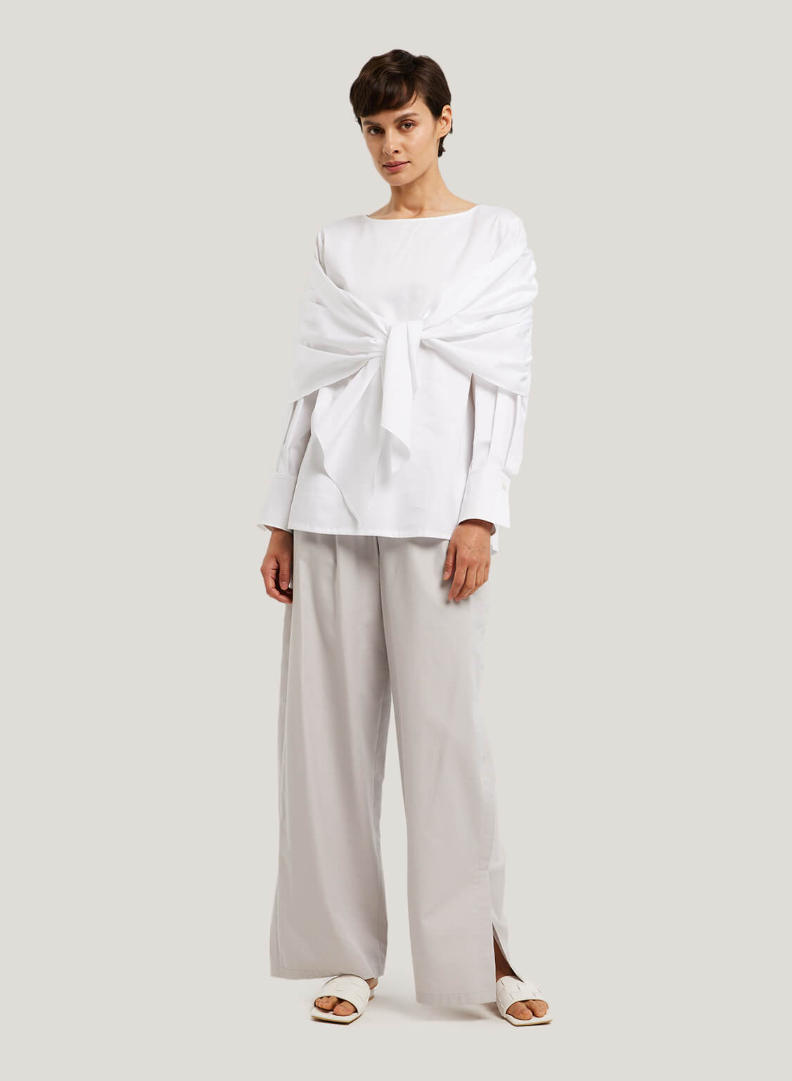 Nap Side Split Cotton-Blend Wide-Leg Pants
