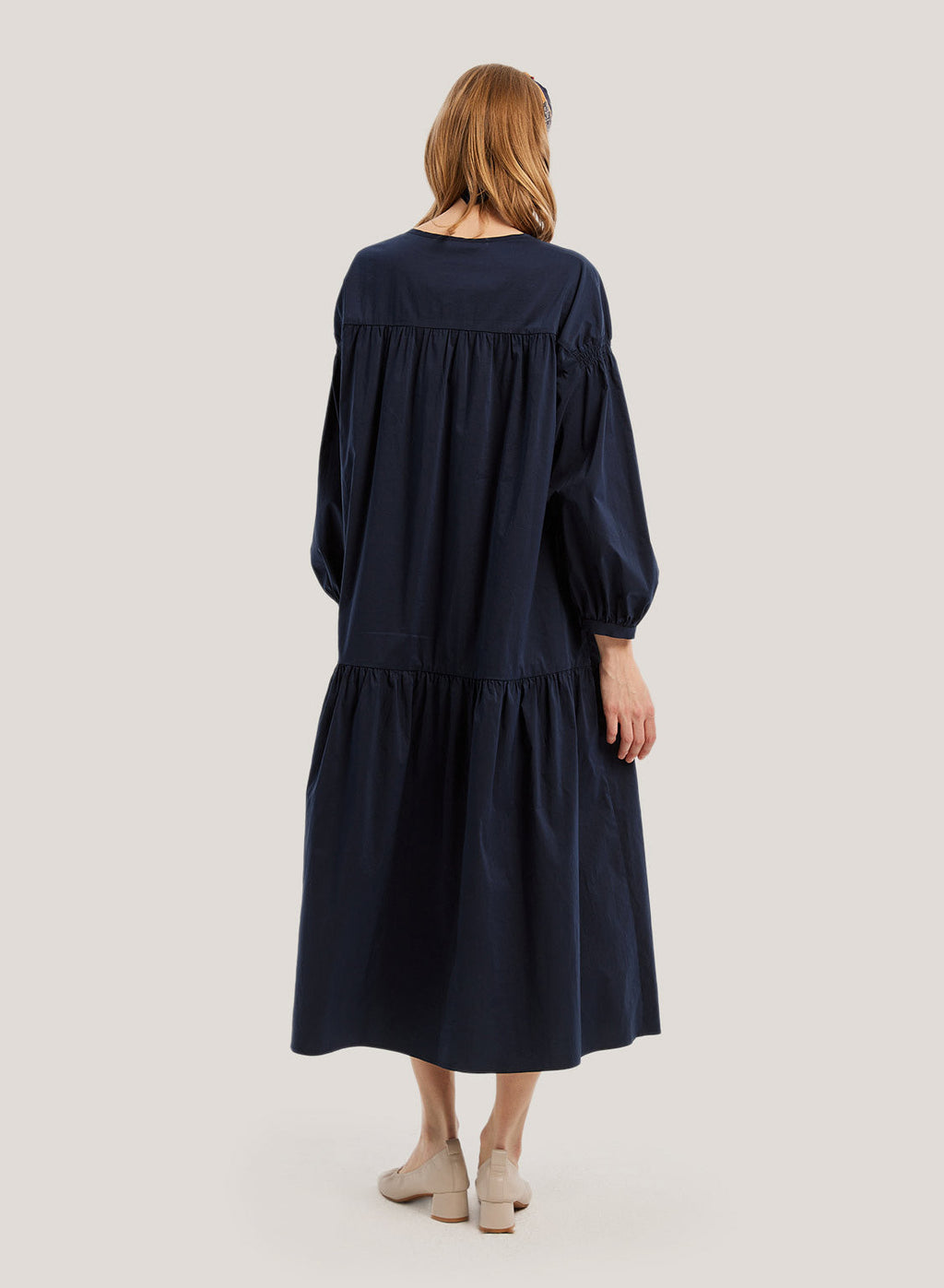 Solid Flounce-Hem Cotton Long Dress