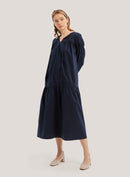 Solid Flounce-Hem Cotton Long Dress