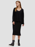 knit midi skirt-whole body-black