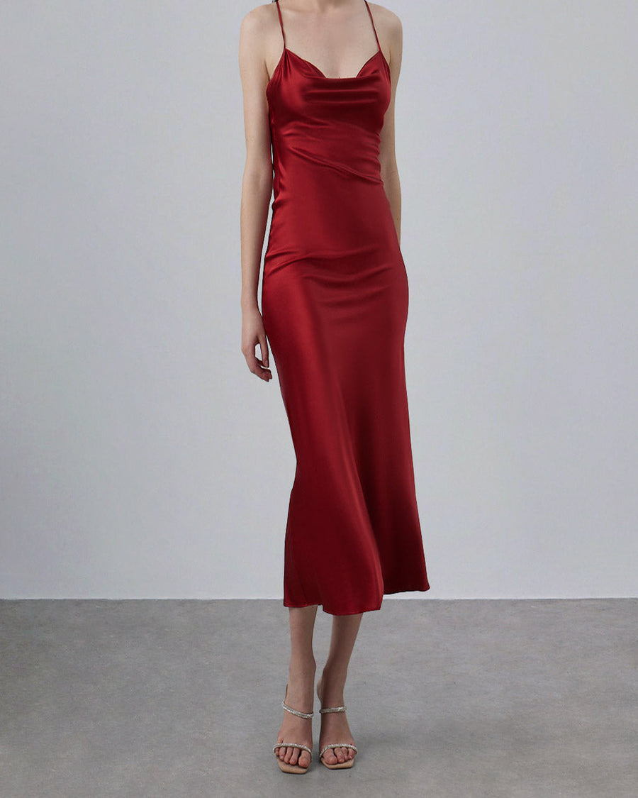 Lounge Cowl Neck Midi Silk Slip Dress