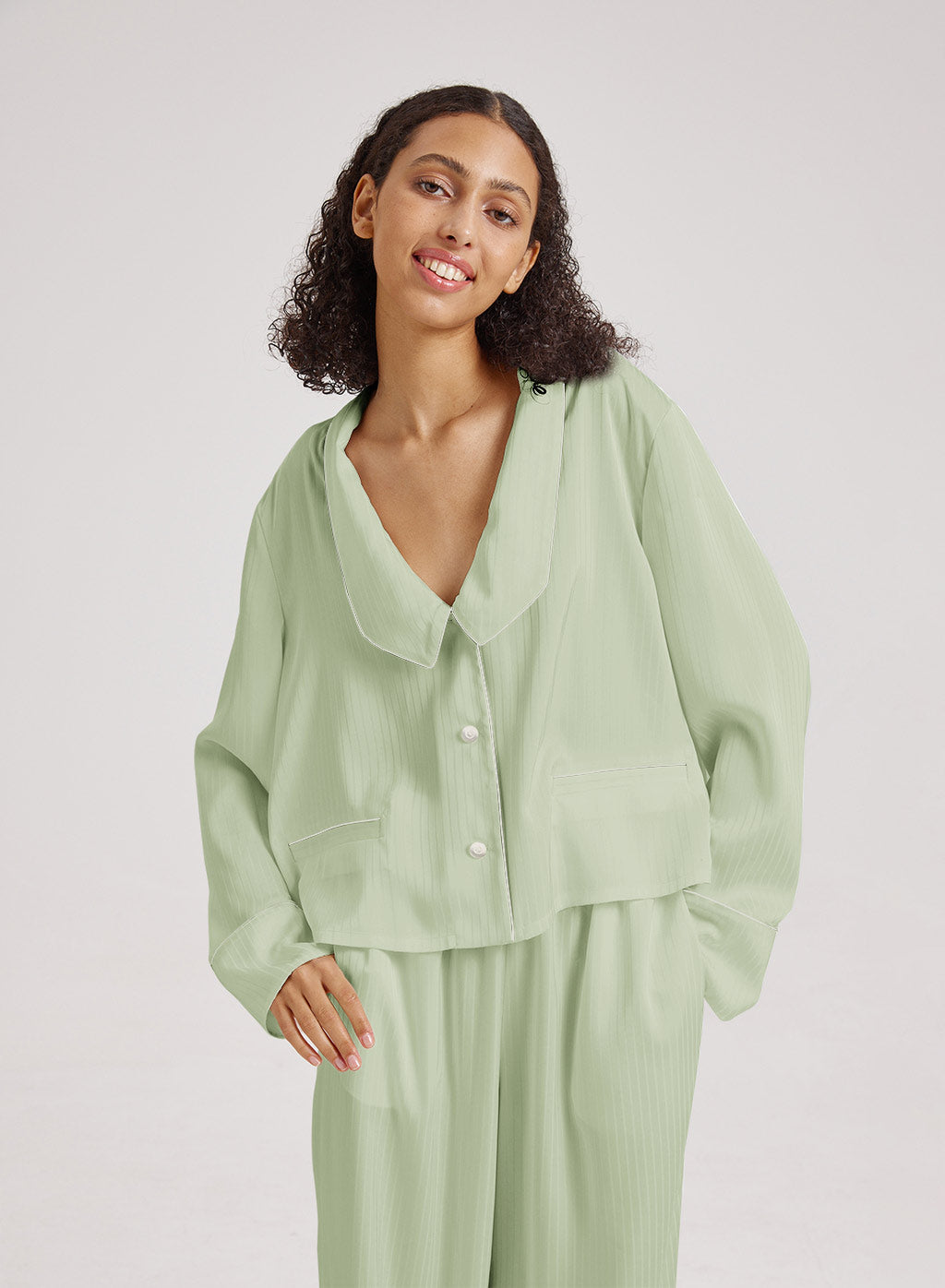 Statement Collar Cropped Pajama Top