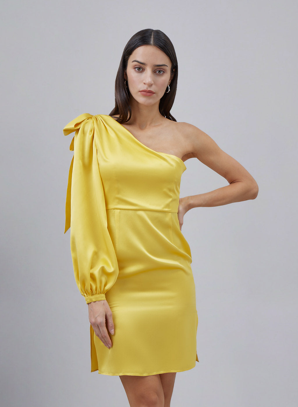 One-shoulder Bowknot Silk Midi Dress