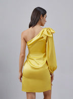 One-shoulder Bowknot Silk Midi Dress