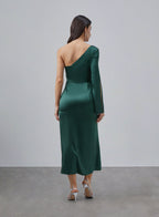 One-shoulder Long Sleeve Silk Dress