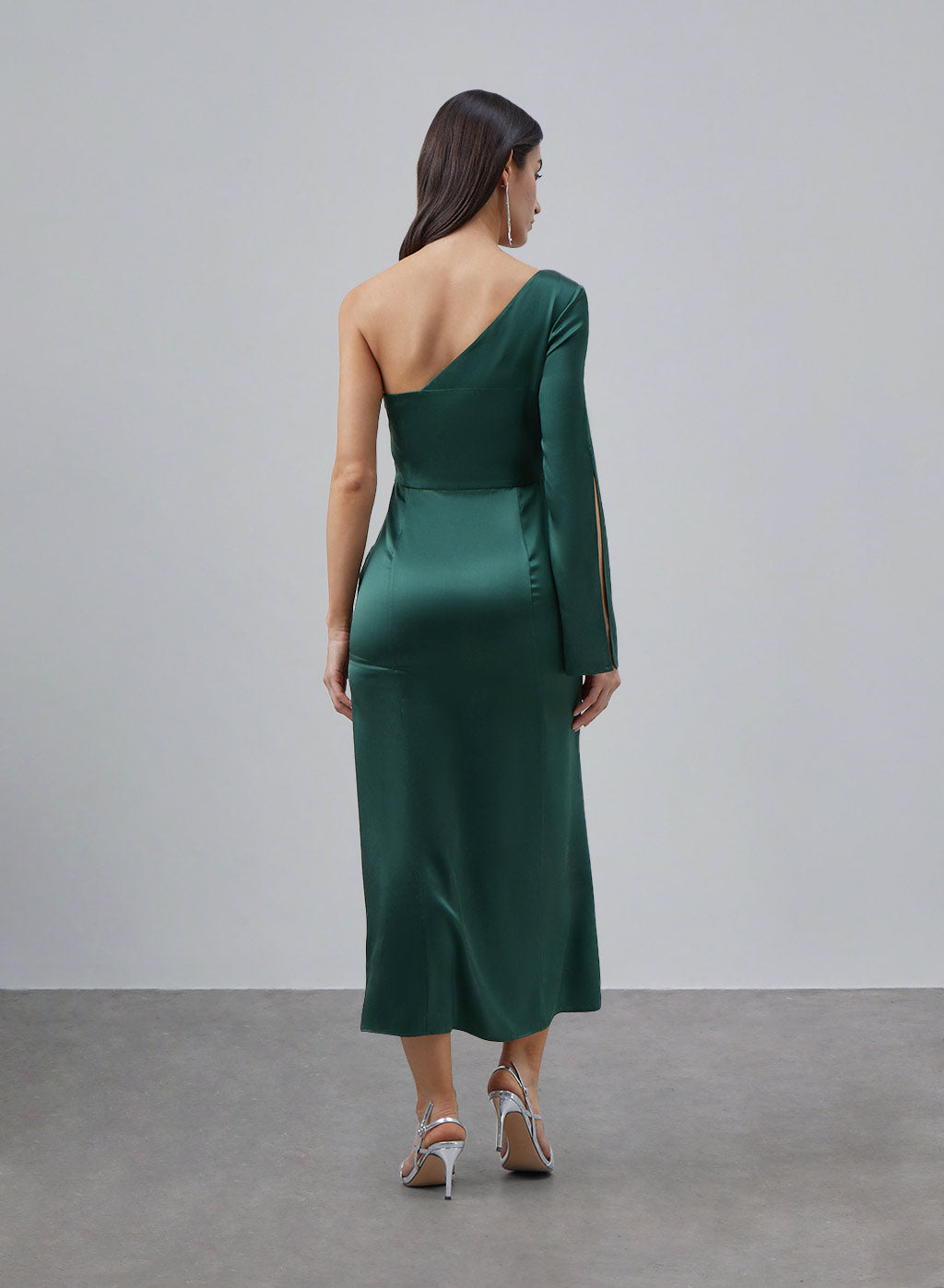 One-shoulder Long Sleeve Silk Dress
