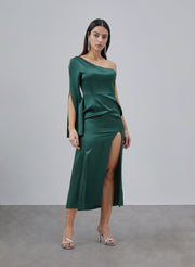 One-shoulder Long Sleeve Silk Dress – Nap Loungewear Dresses