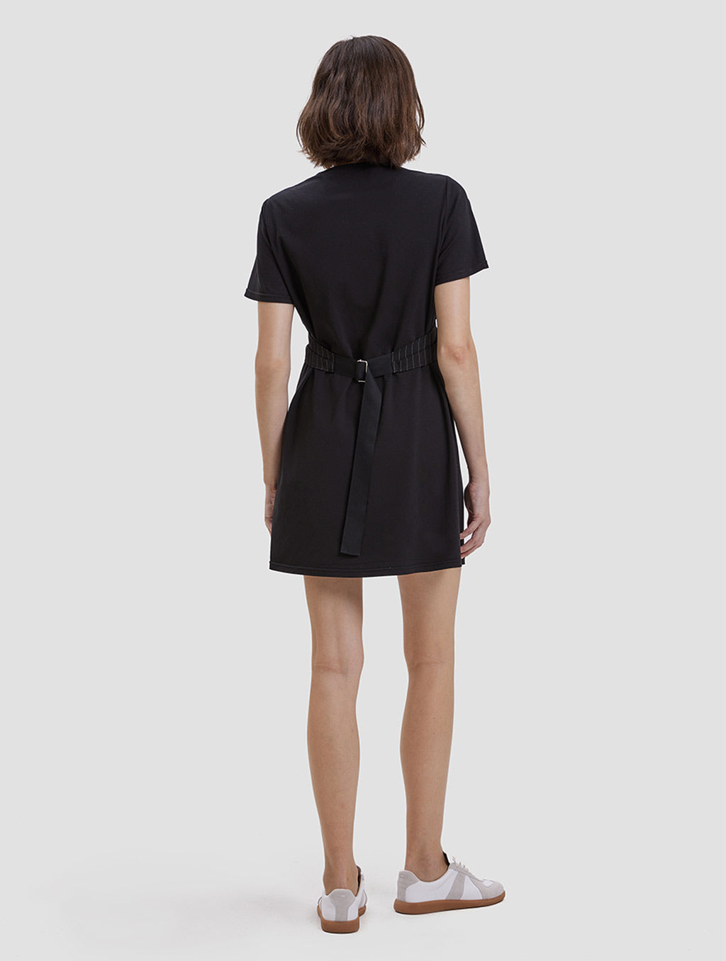 patchwork belted dress - back- black