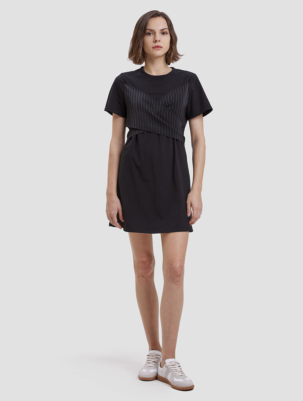 patchwork belted dress - positive- black