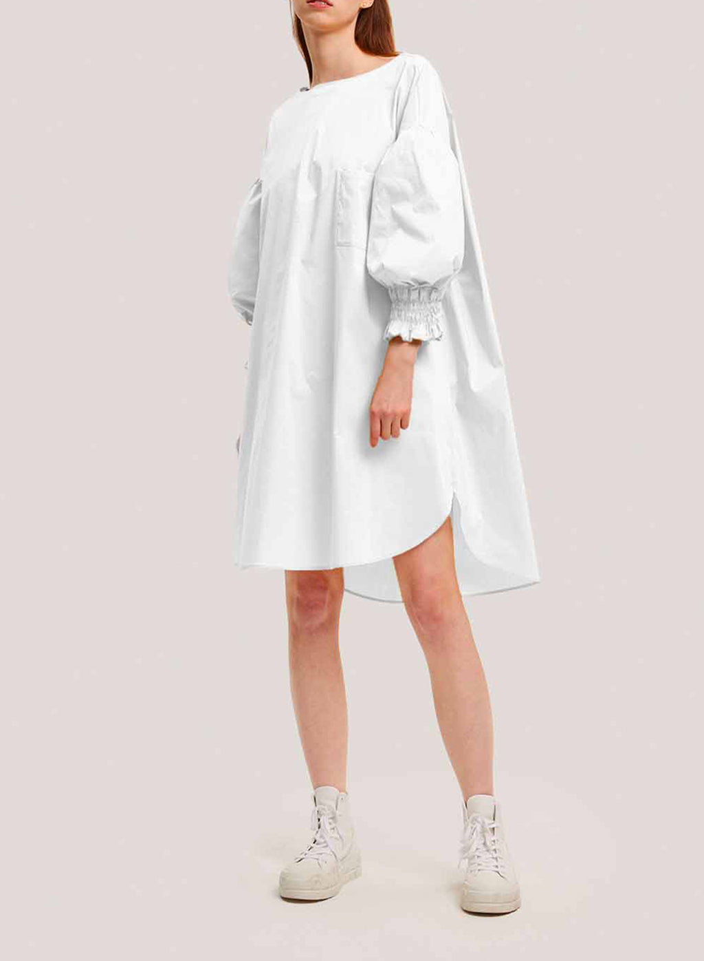 Puff-Sleeve Cotton Dress