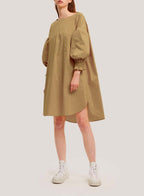 Puff-Sleeve Cotton Dress