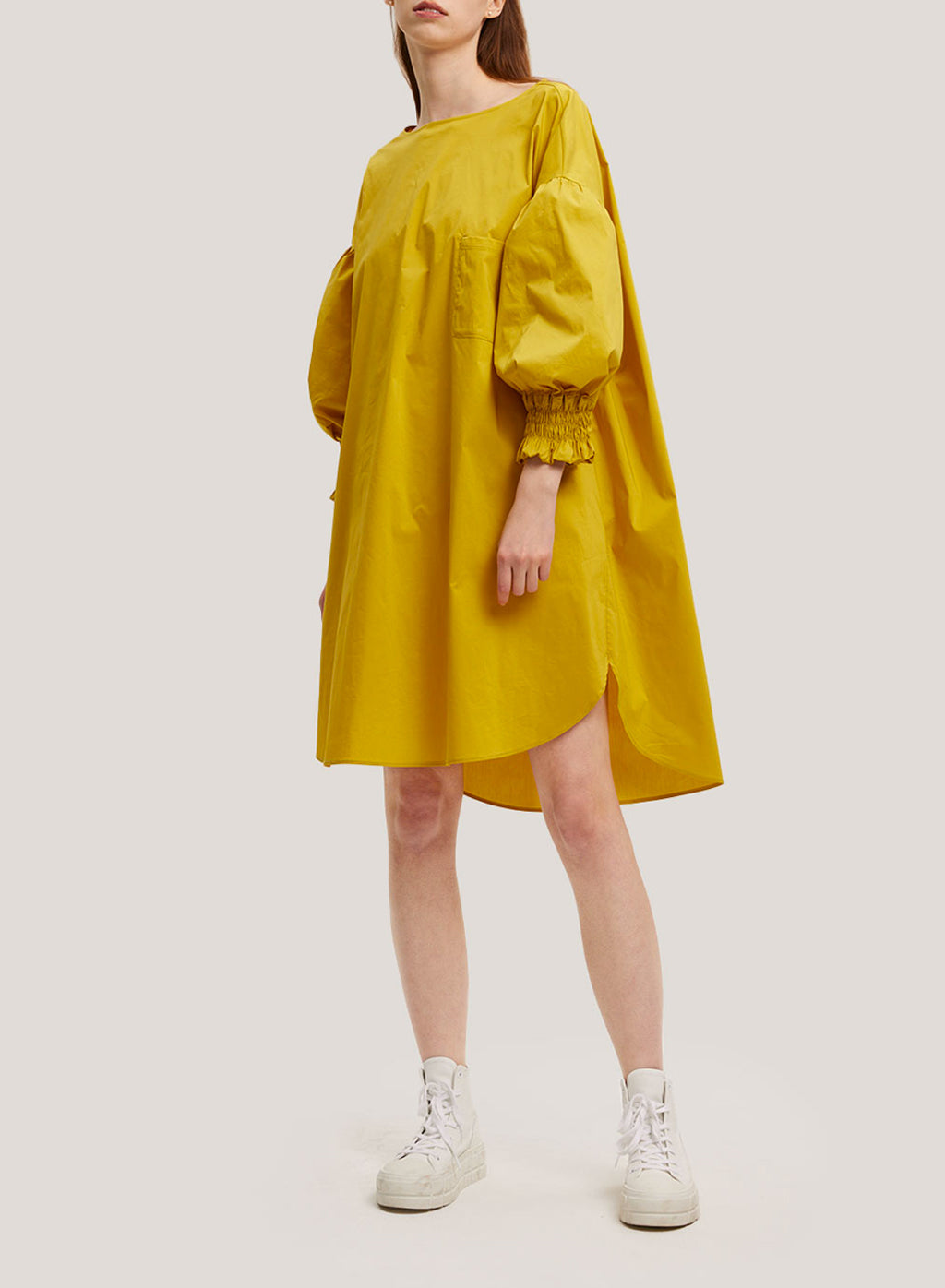 Puff-Sleeve Cotton Dress