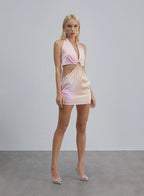 Purple Euphoria Halterneck Mini Silk Dress