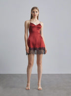 Red Desire Lace Silk Slip Dress