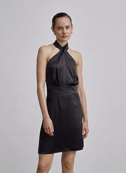 Cross Halter A-Line Mini Silk Dress – Nap Loungewear Dresses