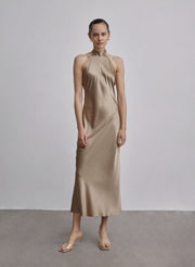 French Bow Halterneck Silk Maxi Dress – Nap Loungewear Dresses