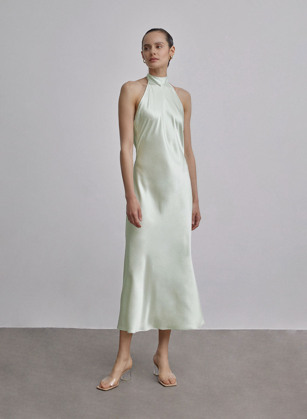 French Bow Halterneck Silk Maxi Dress