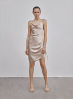 Ruched Single-Side Drawstring Bodycon Silk Dress
