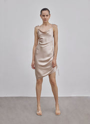 Ruched Single-Side Drawstring Bodycon Silk Dress