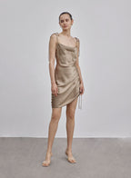 Ruched Single-Side Drawstring Bodycon Silk Dress