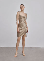 Ruched Single-Side Drawstring Bodycon Silk Dress – Nap Loungewear Dresses