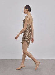Ruched Single-Side Drawstring Bodycon Silk Dress
