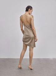 Ruched Single-Side Drawstring Bodycon Silk Dress