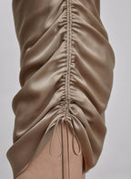 Ruched Single-Side Drawstring Bodycon Silk Dress